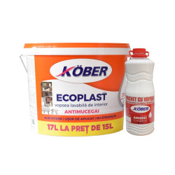 Vopsea lavabila interior, Ecoplast, antimucegai, alba, 17 L + amorsa Kober 3 L