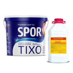 Vopsea lavabila interior gel, Spor Tixo, 15 L + amorsa Policolor