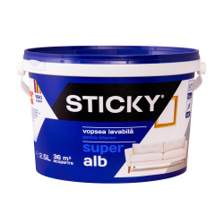 Vopsea lavabila interior, Sticky, alba, 2.5 L