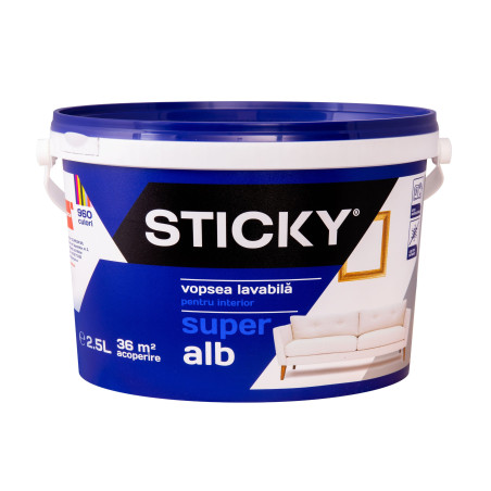 Vopsea lavabila interior, Sticky, alba, 2.5 L