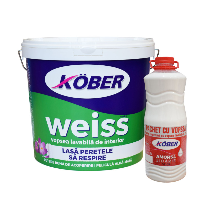 Vopsea lavabila interior, Weiss V8611, alba, 15 L + amorsa 3 L
