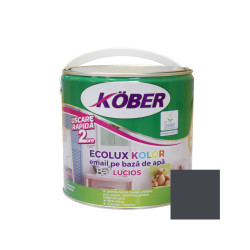 Vopsea pentru lemn / metal, Kober Ecolux Kolor, interior / exterior, pe baza de apa, lucios, gri antracit, 2.5 L