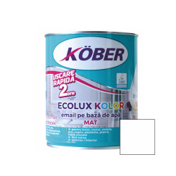 Vopsea pentru lemn / metal, Kober Ecolux Kolor, interior / exterior, pe baza de apa, mat, alb, 0.6 L