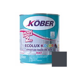 Vopsea pentru lemn / metal, Kober Ecolux Kolor, interior / exterior, pe baza de apa, mat, gri antracit, 0.6 L