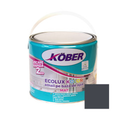 Vopsea pentru lemn / metal, Kober Ecolux Kolor, interior / exterior, pe baza de apa, mat, gri antracit, 2.5 L