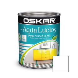 Vopsea pentru lemn / metal, Oskar Aqua Lucios, interior / exterior, pe baza de apa, alb pur, 2.5 L