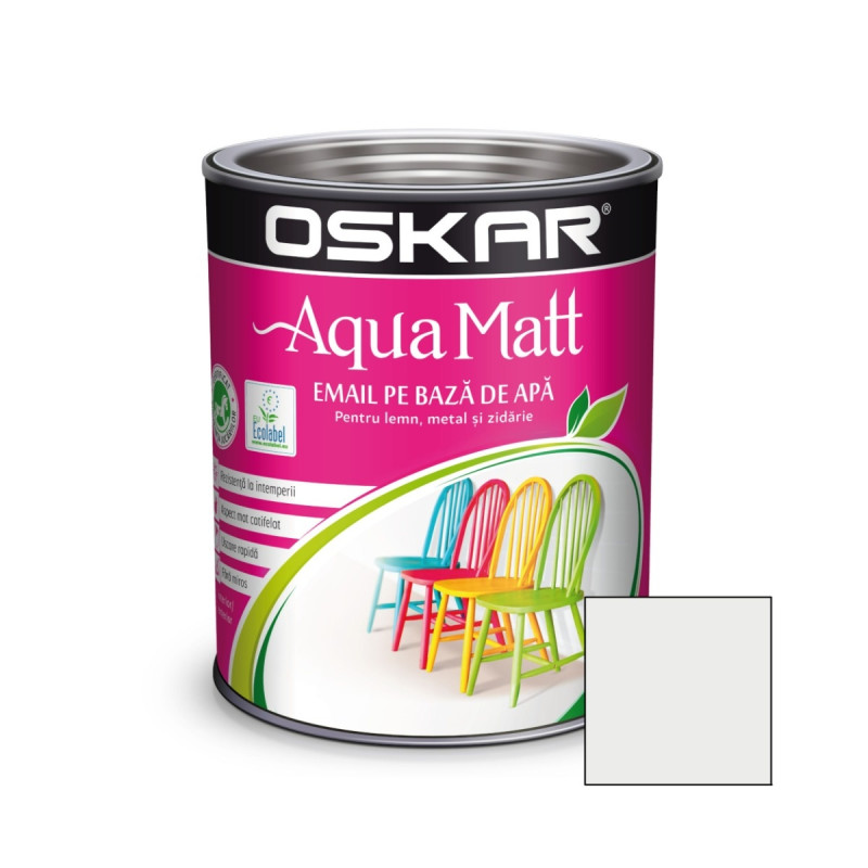 Vopsea pentru lemn / metal, Oskar Aqua Matt, interior / exterior, pe baza de apa, alb murdar nordic, 0.6 L