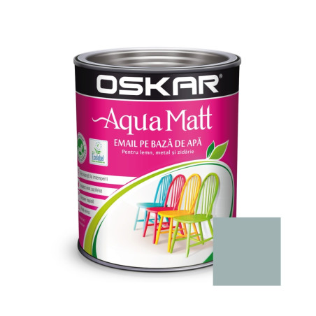 Vopsea pentru lemn / metal, Oskar Aqua Matt, interior / exterior, pe baza de apa, gri creativ, 0.6 L