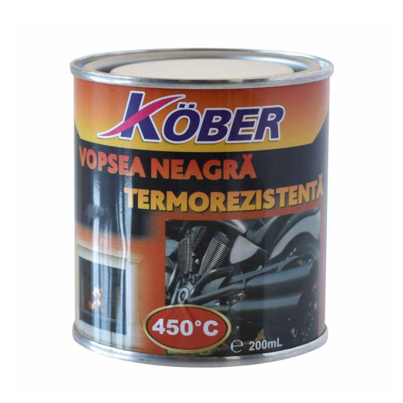 Vopsea siliconica termorezistenta Kober, negru, 0.2 L