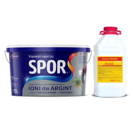 Vopsea super-lavabila interior, Spor cu ioni de argint, alba, 15 L + amorsa Policolor