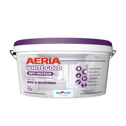 Vopsea superlavabila antimucegai, interior, Adeplast Aeria White Gold, Baie si Bucatarie, alba, 4 L