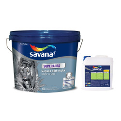 Vopsea superlavabila cu latex, interior, Savana, alb mat, 15 L + amorsa 4 L