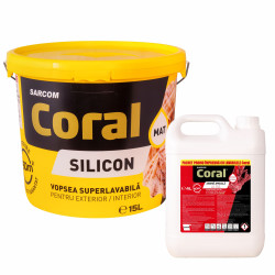 Vopsea superlavabila cu silicon, exterior, Coral, alba, 15 L + amorsa speciala Coral, alba, 4 L