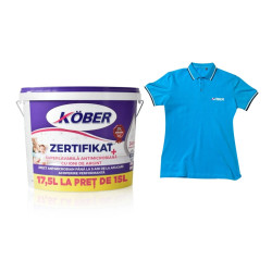 Vopsea superlavabila interior cu ioni de argint, Kober Zertifikat Plus, alb, 17.5 L + tricou Kober