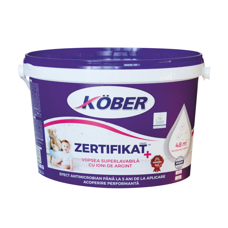 Vopsea superlavabila interior cu ioni de argint, Kober Zertifikat Plus, alba, 3 L