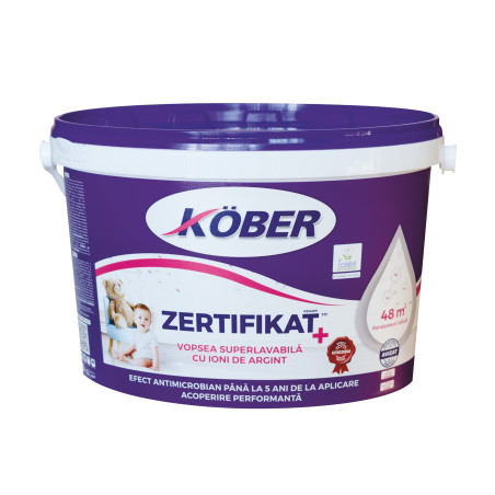 Vopsea superlavabila interior cu ioni de argint, Kober Zertifikat Plus, alba, 3 L