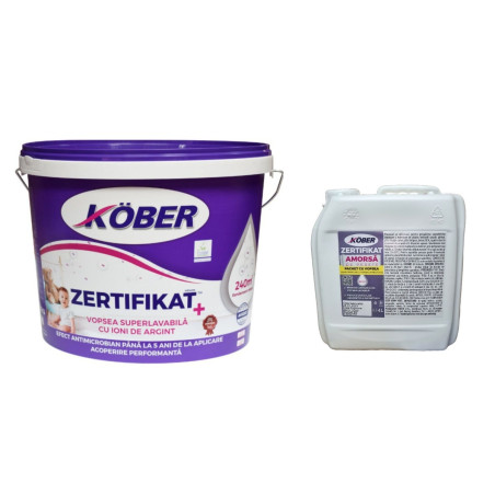 Vopsea superlavabila interior, Kober Zertifikat Plus, alba, 15 L + amorsa Kober