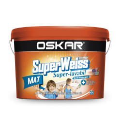 Vopsea superlavabila interior, Oskar Superweiss mat, alb, 2.5 L