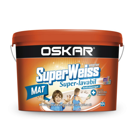 Vopsea superlavabila interior, Oskar Superweiss mat, alb, 2.5 L