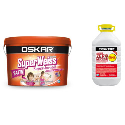 Vopsea superlavabila interior, Oskar Superweiss Satin, rezistenta la mucegai, alb, 15 L + amorsa zero mucegai 4 L