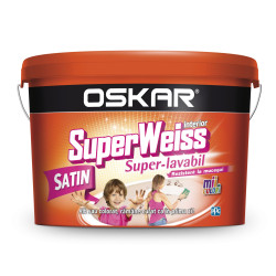 Vopsea superlavabila interior, Oskar Superweiss Satin, rezistenta la mucegai, alb, 2.5 L