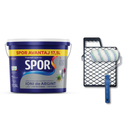 Vopsea superlavabila interior, Spor cu ioni de argint, alba, 17.5 L + set trafalet