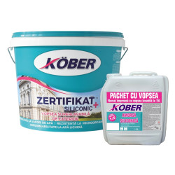 Vopsea superlavabila siliconica de exterior, Kober Zertifikat+ Siliconic, alb, 15 L + amorsa pentru vopsele siliconice, 3 L