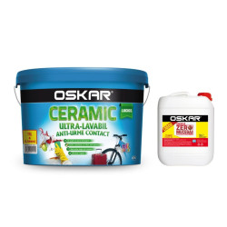 Vopsea ultralavabila interior, Oskar Ceramic lucios, alba, 15 L + amorsa Oskar 4 L