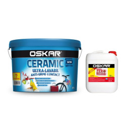 Vopsea ultralavabila, interior / exterior, Oskar Ceramic satinat, alba, 15 L + amorsa Oskar Zero Mucegai, 4 L
