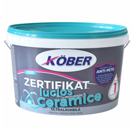 Vopsea ultralavabila Zertifikat cu microsfere ceramice, lucios, alba, interior / exterior, 8.5 L