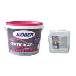 Vopsea ultralavabila Zertifikat cu microsfere ceramice, satin, alba, interior / exterior, 15 L + amorsa antimucegai Kober