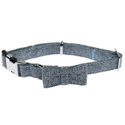 Zgarda caini talie medie, 4 Dog, cu papion, material textil, albastru, 35 - 50 x 1.9 cm