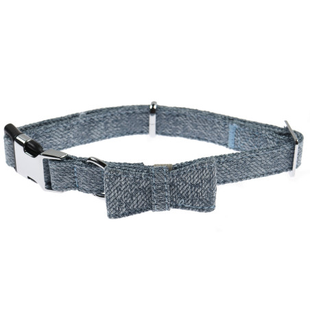 Zgarda caini talie medie, 4 Dog, cu papion, material textil, albastru, 35 - 50 x 1.9 cm