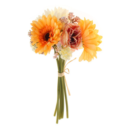 Buchet flori artificiale BH849, roz + galben, 27 cm