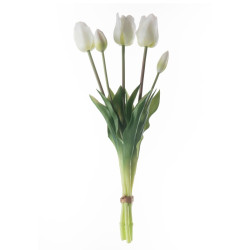 Buchet flori artificiale MW18508, silicon + plastic, alb, 45 cm