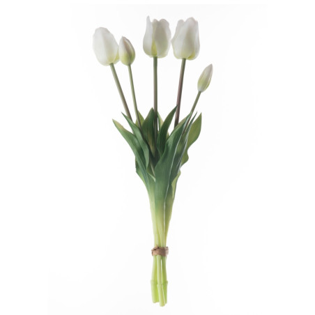 Buchet flori artificiale MW18508, silicon + plastic, alb, 45 cm