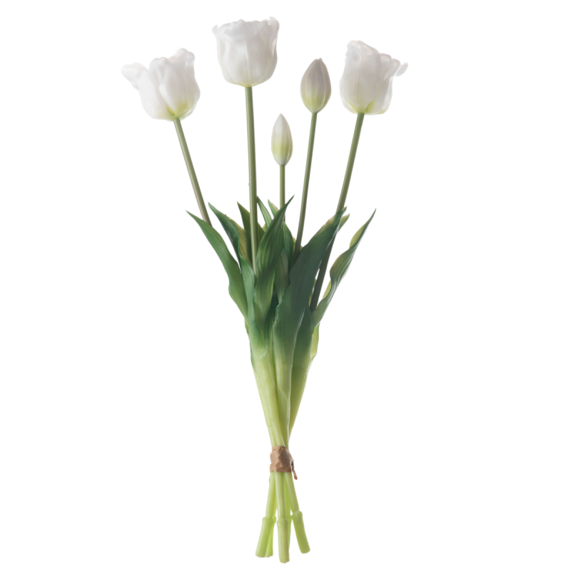 Buchet flori artificiale MW18511, silicon + plastic, alb, 44 cm