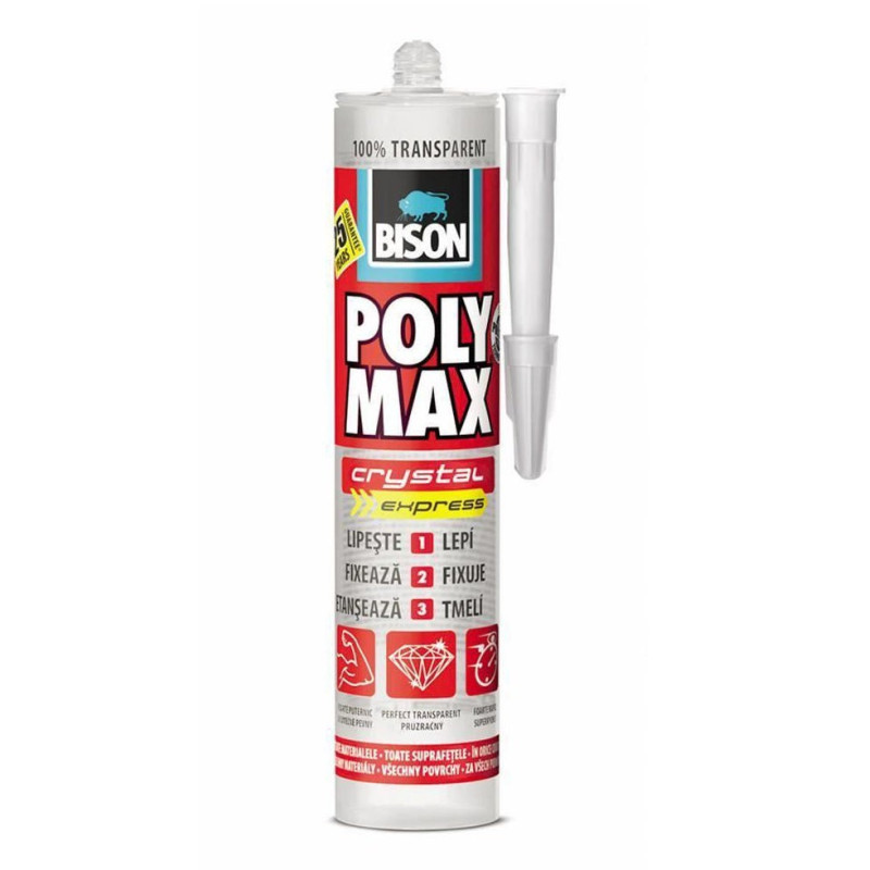 Adeziv pentru suprafete multiple, Bison Poly Max Cristal, interior / exterior, transparent, 280 ml