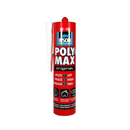 Adeziv pentru suprafete multiple, Bison Poly Max Polymer, interior / exterior, alb, 465 g