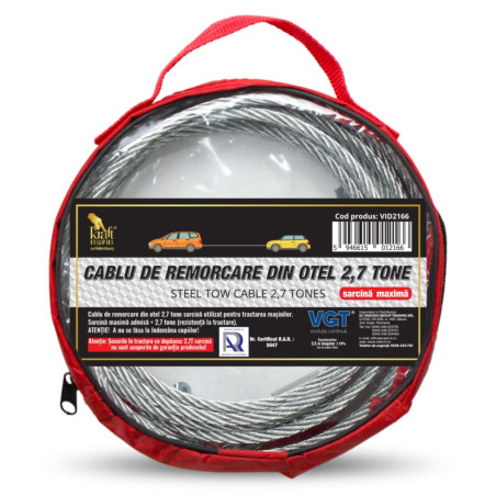 Cablu auto pentru tractare VGT, otel, sarcina 2.7 tone, 3.5 m