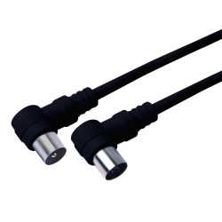 Cablu TV, coaxial, mufat 90 grade, cu conector mama - tata, Hoff, 1.5 metri, negru