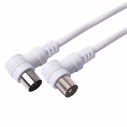 Cablu TV, coaxial, mufat 90 grade, cu conector mama - tata, Hoff, 10 metri, alb