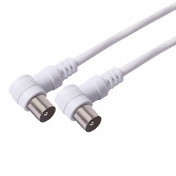 Cablu TV, coaxial, mufat 90 grade, cu conector tata - tata, Hoff, 5 metri, alb