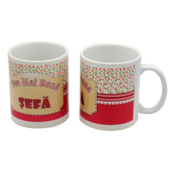 Cana cu mesaj Cea mai buna sefa, ceramica, multicolor, 250 ml