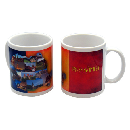 Cana cu model harta Romaniei, ceramica, multicolor, 250 ml