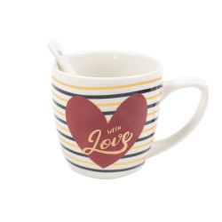 Cana + lingurita, cu mesaj Valentine's Day, ceramica, alb + multicolor, 250 ml