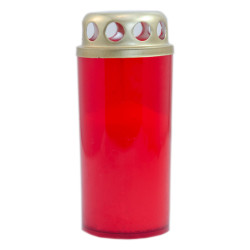 Candela decorativa M3, plastic + capac metal, h 12 cm, timp ardere 25 ore, rosu