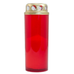 Candela decorativa M6, plastic + capac metal, h 14 cm, timp ardere 30 ore, rosu