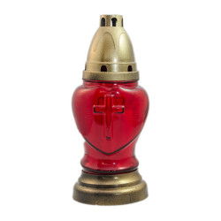 Candela decorativa S11, sticla + capac plastic, h 19 cm, timp ardere 25 ore, rosu + auriu