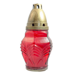 Candela decorativa S2, sticla + capac plastic, h 17 cm, timp ardere 15 ore, rosu